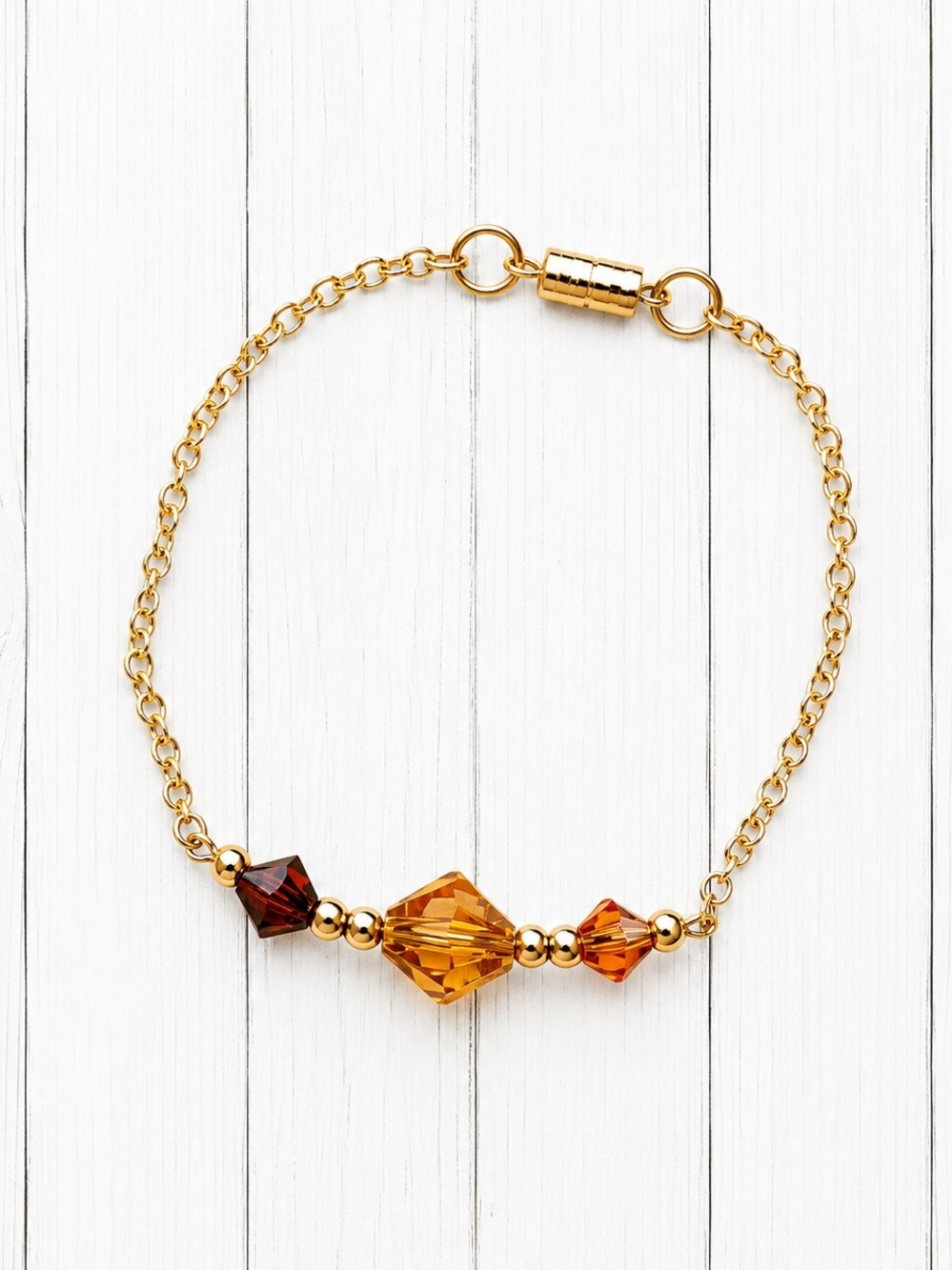 Gold-Tone Bracelet with Amber and Cognac Crystal Beads